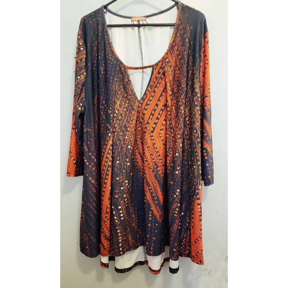 Simply Aster blue orange fall long cut out  tunic 3X